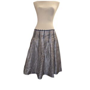 Marisa Minicucci Blue Gingham 100% Silk Taffeta Skirt W Pockets M